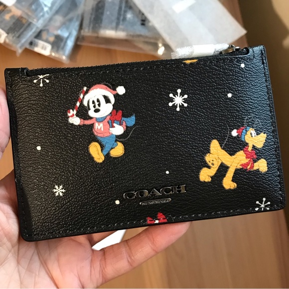 🐭 Disney X Coach Zip Card Case With Holiday Print - Picture 5 of 5
